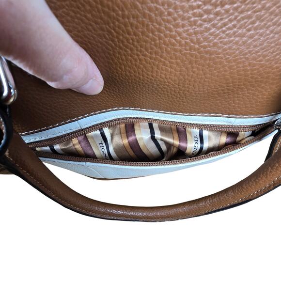 Tignanello Brown Cream Vintage Top Handle Shoulder Strap Bag Purse Multi Pocket - Picture 6 of 8